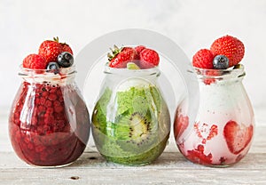 Layered berry and chia seeds smoothie