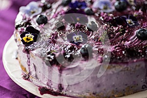 Layered cake with blueberries and lilac