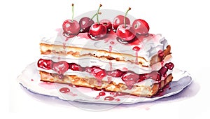 Layered Cake with Fresh Cherries and Cream Filling, Ideal for Special Occasions and Celebrations