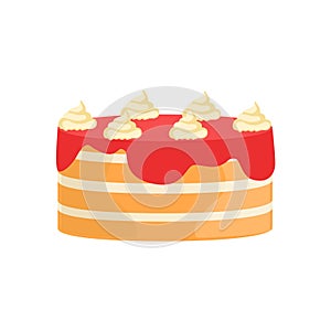 Layered Cake With Strawberry Syrup Decorated Big Special Occasion Party Dessert For Wedding Or Birthday Celebration