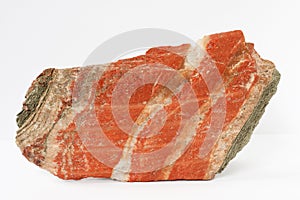 Layered cake of sylvinite mineral also potash or or potassium chloride with sodium chloride on white background photo