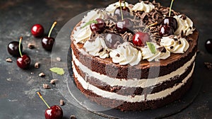 Layered Chocolate Cake With Cherries
