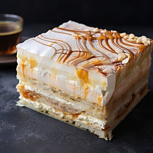 Layered Complexity: Fresh Coffee And Caramel Dessert Layer Cake