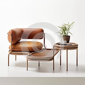 Layered Composition: Leather Lounge Chair And Side Table By Sato Erik