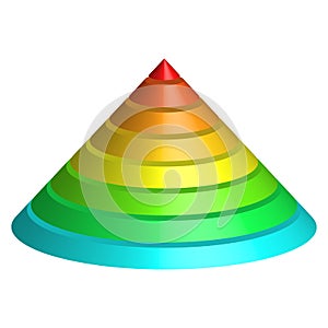 Layered cone. 3D conical pyramid of 8 multicolored rainbow spectrum layers. Vector illustration