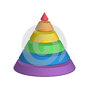 Layered cone. 3D conical pyramid of 6 multicolored rainbow spectrum layers. Vector illustration