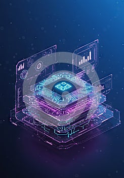 Layered Data Processing System with Neon Glow