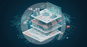 Layered Data Visualization: Abstract Isometric Infographics