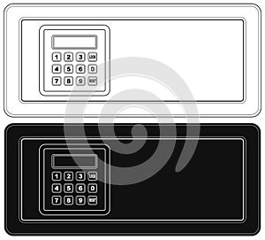 Vector illustration outline of Safe box, mainly used in hotel rooms photo