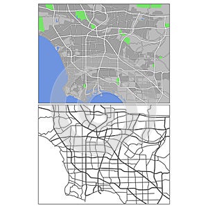 Layered editable vector streetmap of Los Angeles,America