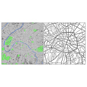 Layered editable vector streetmap of Paris,France