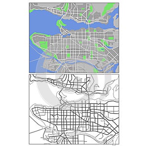 Layered editable vector streetmap of Vancouver,Canada