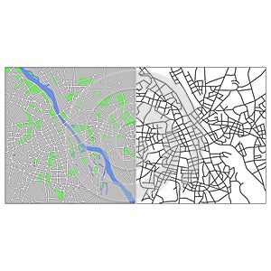 Layered editable vector streetmap of Warsaw,Poland