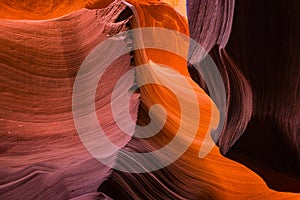 Layered fire waves in a sand maze at Lower Antelope Canyon in Page Arizona