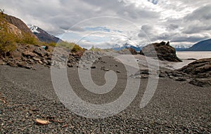 Layered gravel beach on the Turnagain Arm near Anchorage Alaska USA