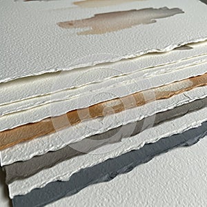 Layered Handmade Paper Stack with Deckled Edges