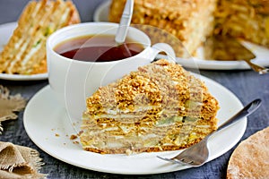 Layered honey cake with cream custard