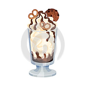 Layered Ice Cream Poured in Glass with Chocolate Topping Vector Illustration