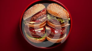 Layered Illusions: Photorealistic Hamburgers On A Red Plate