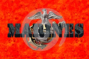 Layered Illustration of Marine corps emblem a tex block and background