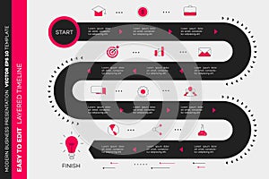 Layered Infographic Timeline. Vector Roadmap, Template For