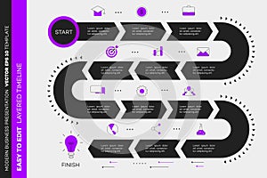 Layered Infographic Timeline. Vector Roadmap, Template For Modern Business Presentation, Annual Reports, Layouts