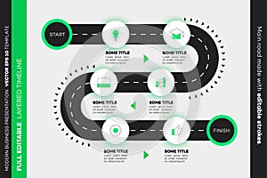 Layered Infographic Timeline. Vector Roadmap, Template For Modern Business Presentation, Annual Reports, Layouts