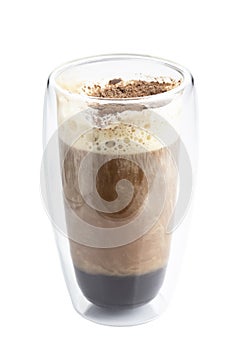 Layered milkshake with chocolate, coffee, whipped cream