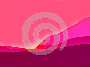 Layered Mountain landscape and yellow sun abstract in magenta tones photo