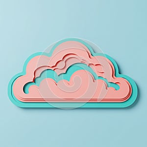 Layered paper-cut design depicting a cloud, featuring pink and blue layers. The cloud