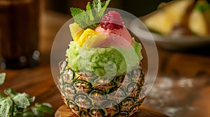 Layered Pineapple Granita with Raspberry and Mango