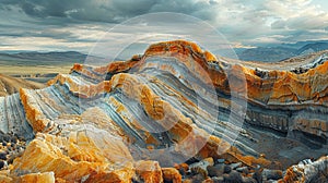 Layered rock formations in a canyon