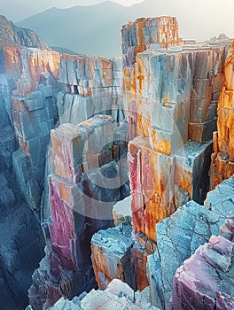 Layered rock formations in a canyon