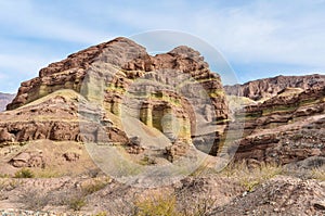 Layered rock formations in the Quebrada de las Conchas, Argentina