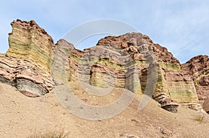 Layered rock formations in the Quebrada de las Conchas, Argentina