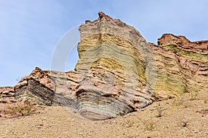 Layered rock formations in the Quebrada de las Conchas, Argentina