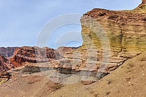 Layered rock formations in the Quebrada de las Conchas, Argentina