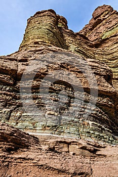 Layered rock formations in the Quebrada de las Conchas, Argentina