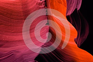 Layered sandstone curves of the Lower Antelope Canyon in Page Ar