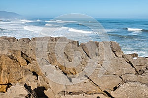 layered sediment rock formation at Punakaiki, West Coast, New Zealand