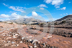 Layered sedimentary rocks of the Rio Grande, Mendoza Province, Argentina