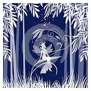 Layered Shadow Box Template. Fairy Light Box. Cute fairy magical and fictional character silhouette sitting on tree