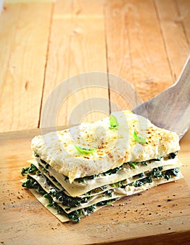 Layered spinach and cheese lasagne