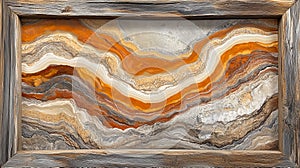 Layered Spiral Artwork With Earthy Warm Tones Encased In Natural Wood Frame photo