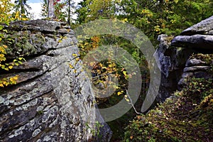 Layered stone megaliths from sandstone in the Kamenny Gorod tract