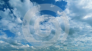 Layers Of Different Cloud Types With Blue Skies Cloudscape Background. Water Vapor Condense To Form Huge Cloud