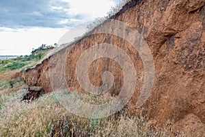 Layers of earth with cracks due to landslides of the soil.