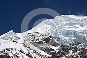 Layers of ice at Nirekha mountain summit, Himalaya, Nepal