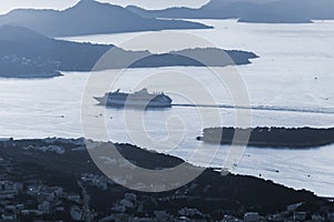 Layers of mountain in the Adriatic Sea. Sunset. Dubrovnik. Croatia