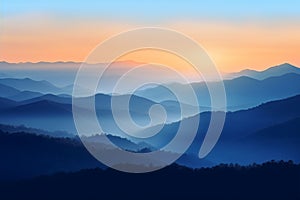 Layers of mountain with fogs and soft colored sunrise color Generative AI